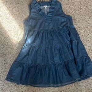 crown & ivy Blue Denim-Look Tiered Ruffle V-Neck Dress